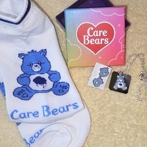 Blue Care Bears Grumpy Necklace and Earrings Set